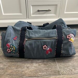 Vera Bradley VBU large duffel bag travel denim chambray patches embroidery
